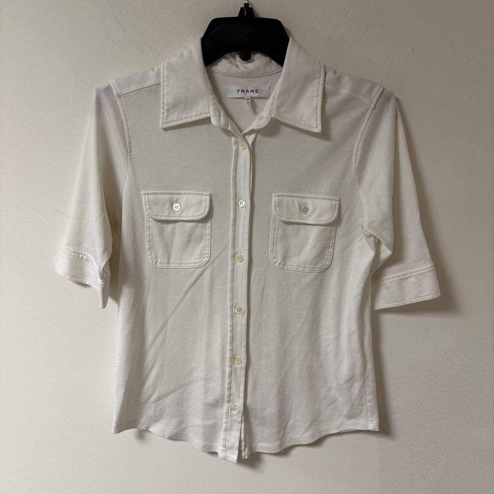 Frame Womens White Patch Pocket Utility Shirt Pima Cotton Small/P - Picture 3 of 12
